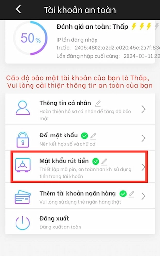 Tạo Mật Khẩu Rút Tiền